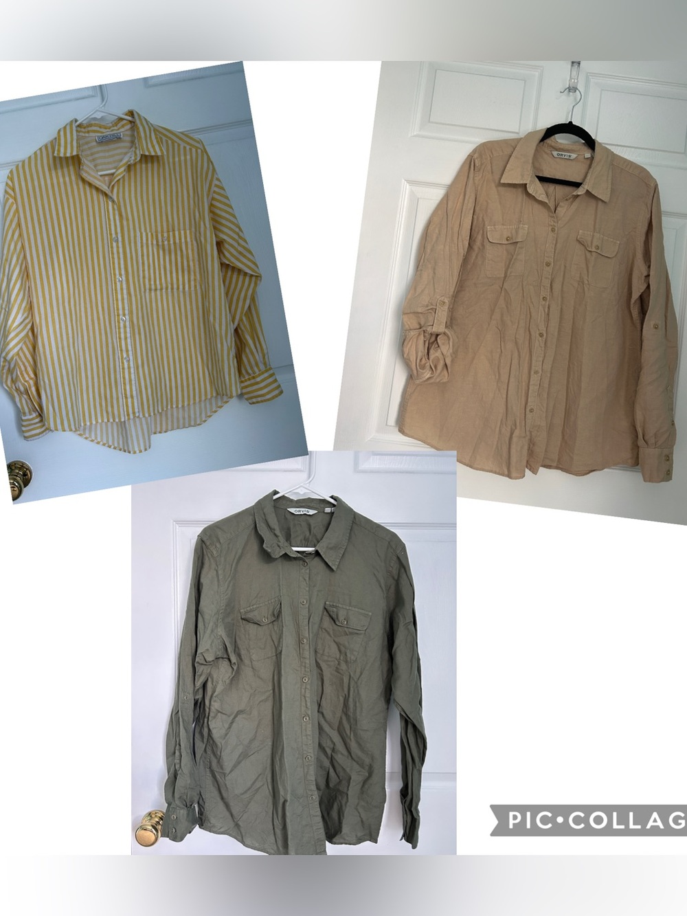 Orvis & Oak Hill BUNDLE Lightweight Button-Up Shirts — Yellow Stripe, Tan, Olive